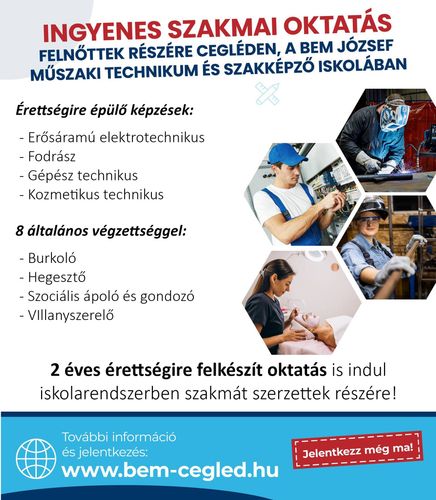 Ingyenes szakmai oktatás felnőttek részére. 